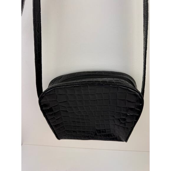 VINTAGE 90 Jones New York Black Croc Embossed Leather Shoulder Crossbody Handbag - Picture 3 of 8